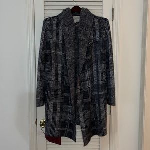 Hooded Plaid sweater coat with 2 pockets . Fuller size Large .